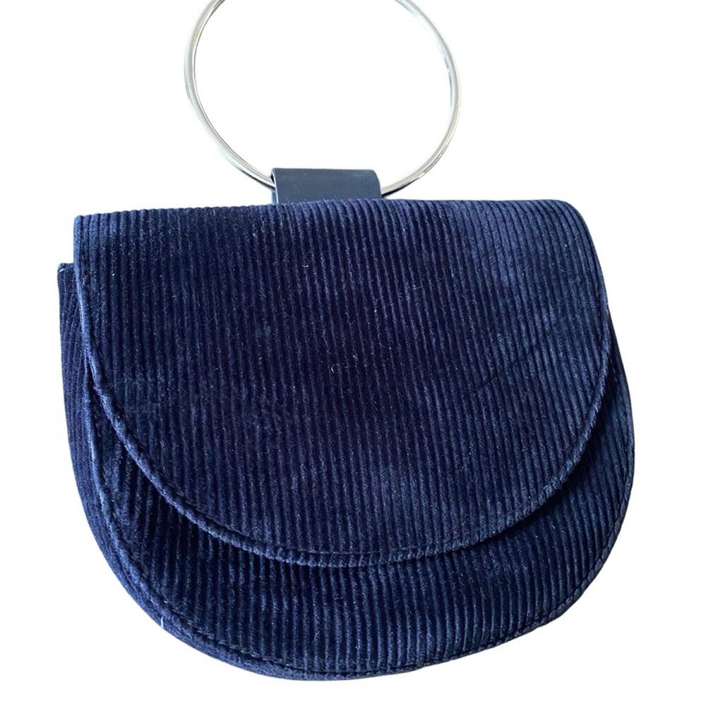Theory Rare Silver Hoop Handle Navy Blue Corduroy Handbag Purse
